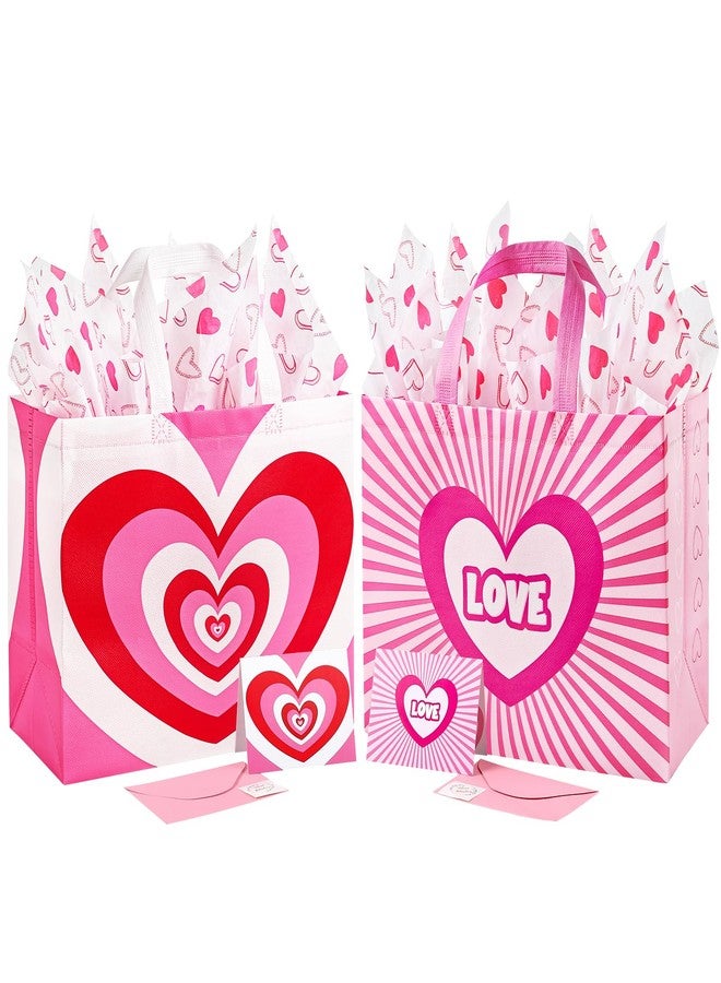 YANGTE 2 Pack 13" Valentines Gift Bags with Tissue Paper, Valentine Bags for Kids and Adults, Pink Non-Woven Valentines Day Gift Bags, Valentines Goodie Bags for Party Favor, 12.8"*10.2"*6.3" - Image 1
